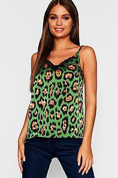 Boohoo Lace Trim Leopard Cami