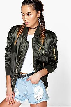 Boohoo Faye Zip Detail Ma1 Satin Bomber