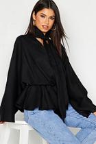 Boohoo Woven Tie Neck Batwing Blouse