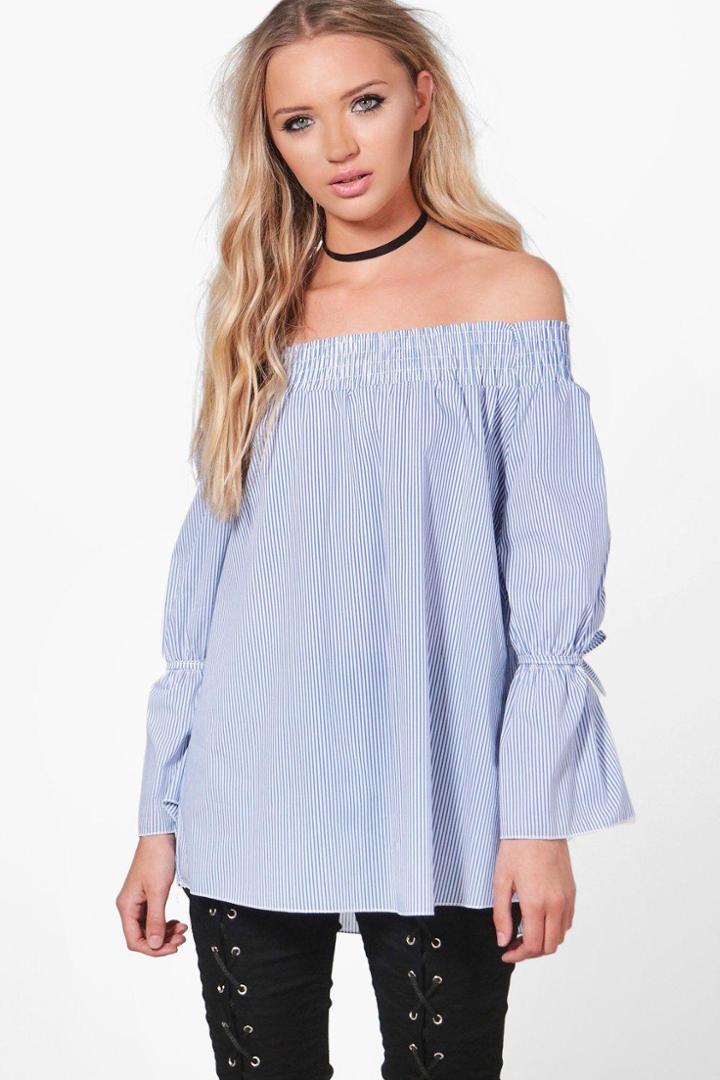 Boohoo Eva Stripe Off The Shoulder Top Multi