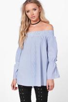 Boohoo Eva Stripe Off The Shoulder Top Multi