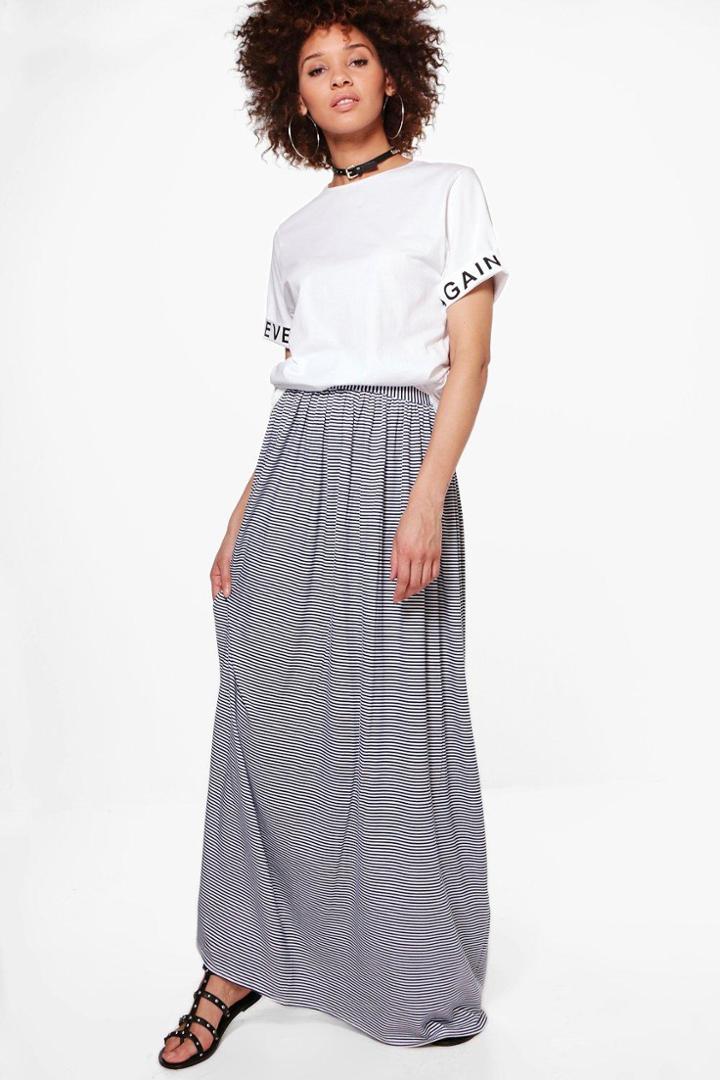 Boohoo Aurora Monochrome Floor Sweeping Maxi Skirt Navy