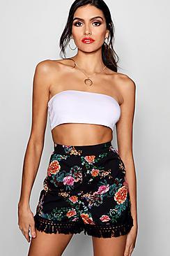 Boohoo Addison Oriental Fringe Trim Shorts