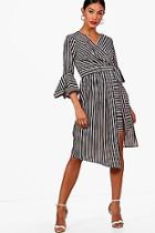 Boohoo Iz Wrap Front Contrast Stripe Midi Dress