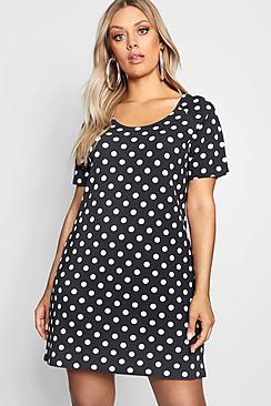 Boohoo Plus Polka Dot Shift Dress