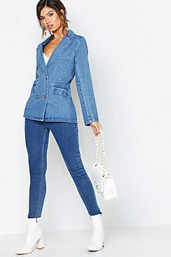 Boohoo Denim Button Detail Blazer