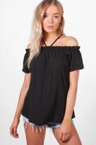 Boohoo Lexi Ruffle Sleeve Cold Shoulder Top Black