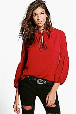 Boohoo Bonnie Ruffle Neck Blouse