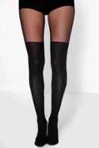 Boohoo Tia Knee Tights With Smoothing Tummy Panel Black