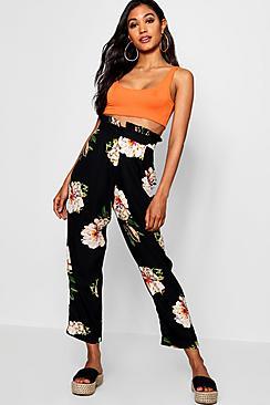 Boohoo Macy High Waist Woven Floral Trousers