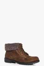 Boohoo Melissa Knitted Fur Collar Hiker Boot Brown