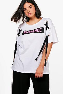 Boohoo Plus Natasha Slogan Lace Up Tee