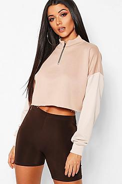 Boohoo Colour Block Tonal Cropped Sweat