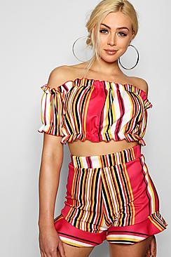 Boohoo Sophie Stripe Frill Crop Top & Short Co-ord