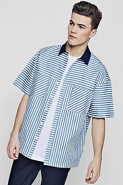 Boohoo Oversized Contrast Collar Striped Shirt