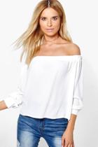 Boohoo Rosie Woven Off The Shoulder Cuffed Top Ivory