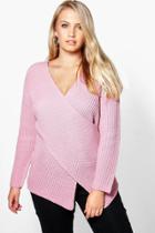 Boohoo Plus Jessy Rib Knit Cross Front Jumper Nude