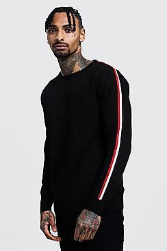 Boohoo Crew Neck Arm Stripe Sweater