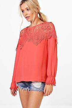 Boohoo Lucy Lace Panel Blouse