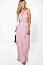 Boohoo Ava Rouched Waist Band Maxi Dress Peach