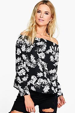 Boohoo Maisy Floral Printed Off The Shoulder Top
