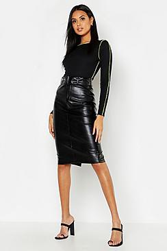 Boohoo Pu Belted Midi Skirt