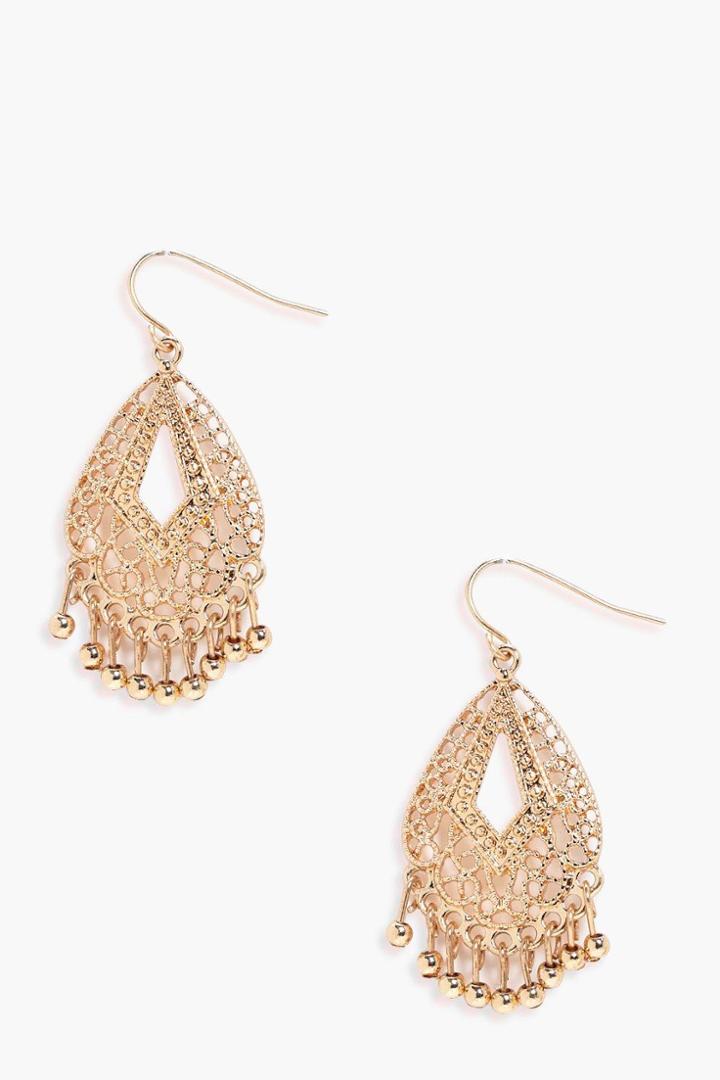 Boohoo Vanessa Boho Filigree Beaded Earrings Gold