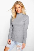 Boohoo Lacey Turtle Neck Rib Knit Jumper Silver