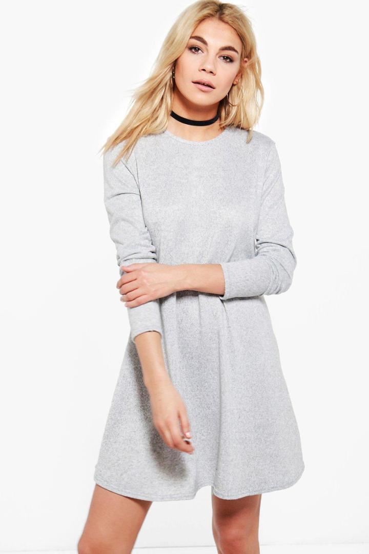 Boohoo Esme Soft Knit Swing Dress Grey