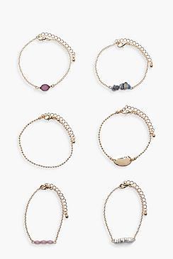 Boohoo Emily Stone Detail Bracelet 6pk