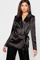Boohoo Satin Button Side Tie Blazer