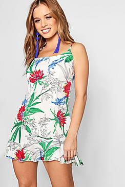 Boohoo Petite Meg Square Neck Peplum Hem Floral Dress
