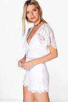 Boohoo Boutique Jen Flutter Sleeve All Over Lace Playsuit