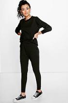 Boohoo Keira Melange Trouser & Top Knitted Loungewear Set