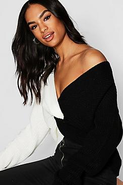 Boohoo Tall Colour Block Twist Front Jumper