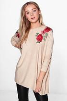 Boohoo Emma Embroidery Knitted Batwing Top