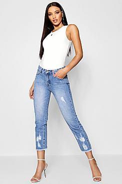 Boohoo Low Rise All Over Distressed Boyfriend Jeans