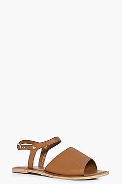 Boohoo Violet Peeptoe Ankle Strap Leather Flat Mule