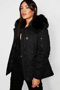 Boohoo Boutique Technical Parka With Faux Fur Trim