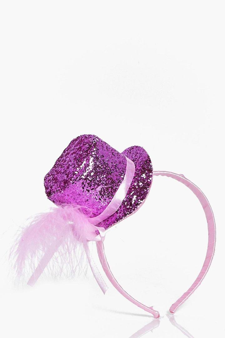 Boohoo Glitter Top Hat Hen Party Head Band Pink