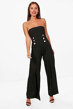 Boohoo Petite Jodie Button Bandeau Jumpsuit