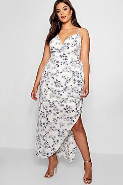 Boohoo Plus Eliza Wrap Ruched Floral Maxi Dress