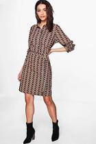 Boohoo Cira Match Stick Printed Shirt Dress