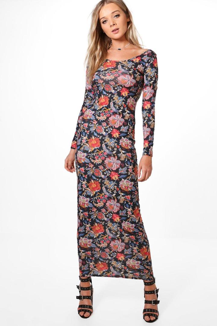 Boohoo Kavitha Printed Long Sleeve Maxi Dress Multi