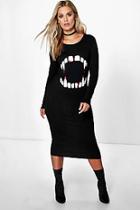 Boohoo Plus Molly Halloween Vampire Teeth Midi Dress