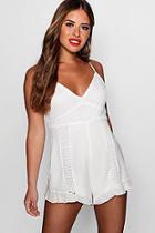 Boohoo Petite Crochet Lace And Trim Hot Pant Playsuit