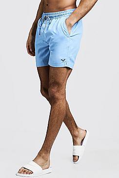 Boohoo Mid Length Swim Short With Stripe Drawcord