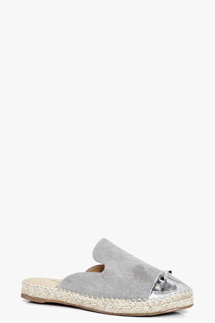 Boohoo Sophie Stud Cap Mule Espadrille Grey