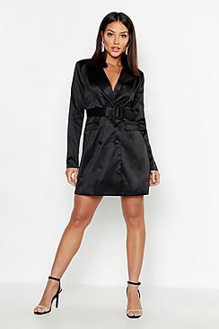 Boohoo Woven Self Fabric Belted Blazer Dress