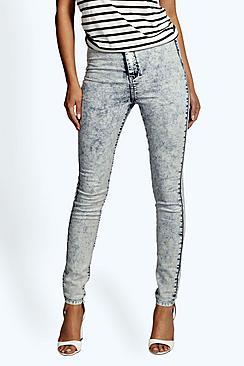 Boohoo Lara High Waist Acid Wash Tube Jean